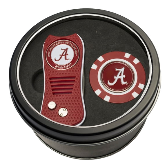 Team Golf Alabama Crimson Tide Retractable Divot Tool Athletics Tin Set with Golf Chip