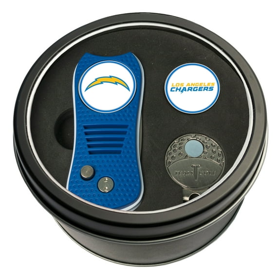 Team Golf NFL LOS ANGELES CHARGERS Tin Gift Set with Retractable Divot Tool Cap Clip and Ball Marker