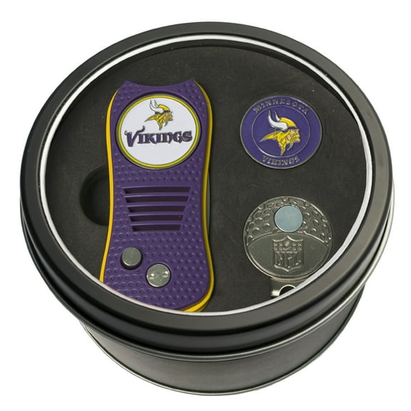 Team Golf NFL MINNESOTA VIKINGS Tin Gift Set with Retractable Divot Tool Cap Clip and Ball Marker