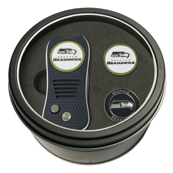 Team Golf NFL SEATTLE SEAHAWKS Tin Gift Set with Retractable Divot Tool and 2 Ball Markers