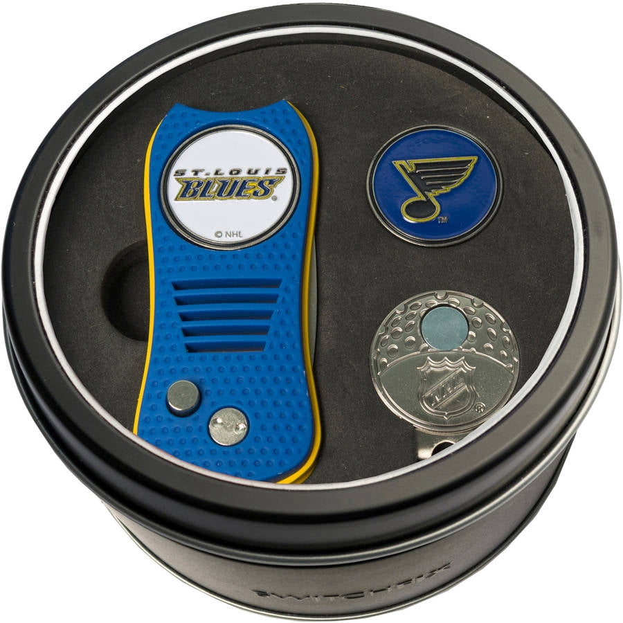 Team Golf St. Louis Blues Retractable Divot Tool Tin Set with Cap Clip and Ball Marker