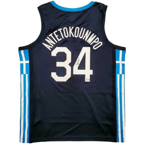 Team Greece Giannis Antetokounmpo Autographed Blue Nike Jersey Size XL Beckett BAS QR 197443