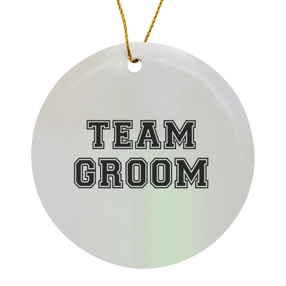 Team Groom - Black Text On White - Bachelor Party Stag Night Gifts - Pre-Wedding Fun Celebrations, Circle Porcelain Ornament