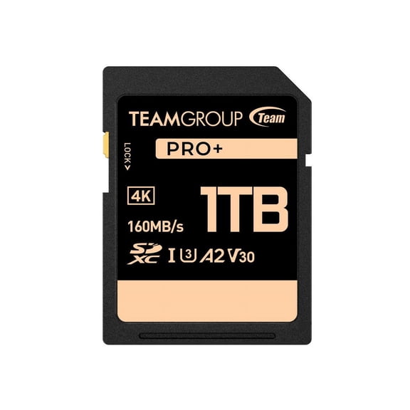 Team Group 1TB PRO+ SDXC U3 V30 A2 4K SD Card, Read/Write Speed Up to 160/90MB/s (TPPSDX1TIA2V3001)