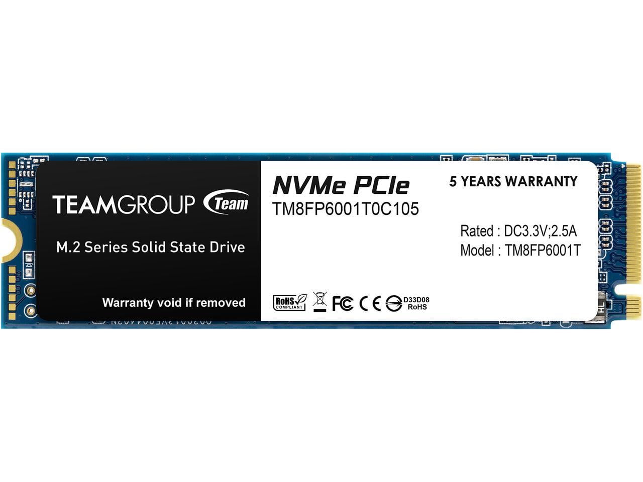 Team Group MP33 M.2 2280 1TB PCIe 3.0 x4 with NVMe 1.3 3D NAND Internal  Solid State Drive (SSD) TM8FP6001T0C101