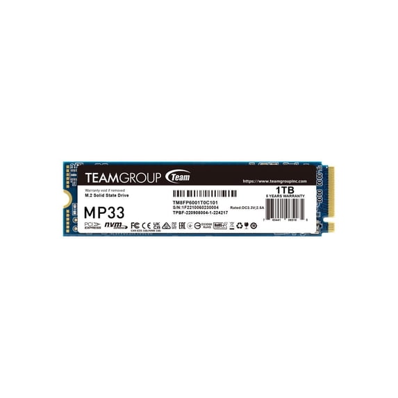 Team Group MP33 M.2 2280 1TB PCIe 3.0 x4 with NVMe 1.3 3D NAND Internal Solid State Drive (SSD) TM8FP6001T0C101