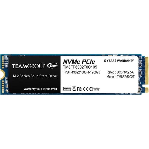 Team Group MP33 M.2 2280 2TB PCIe 3.0 x4 with NVMe 1.3 3D NAND Internal Solid State Drive (SSD) TM8FP6002T0C101