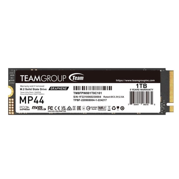 Team Group MP44 M.2 2280 1TB PCIe 4.0 x4 with NVMe Laptop & Desktop & NUC & NAS Internal Solid State Drive (SSD), (R/W Speed up to 7,400/6,500MB/s) TM8FPW001T0C101