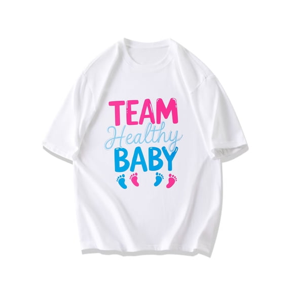 Team Healthy Baby T-Shirt Black Pink And Blue Text With Footprints For Pregnancy Support And Maternity Events