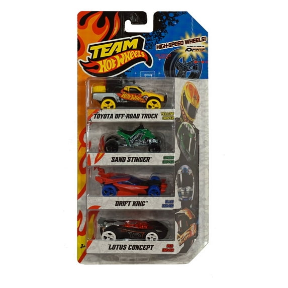 Damaged Box Special - Team Hot Wheels Vehicle 4-Pack - Toyota Off-Road Truck / Sand Stinger / Drift King / Lotus Concept