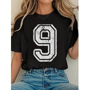 Team Jersey Uniforms Number 9 Nine School Sports Birthdays T-Shirt Tee Shirts Women