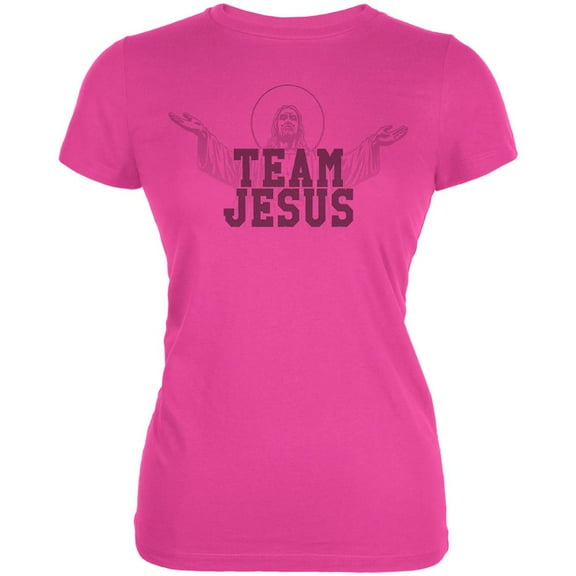 Team Jesus Juniors Soft T Shirt Hot Pink MD