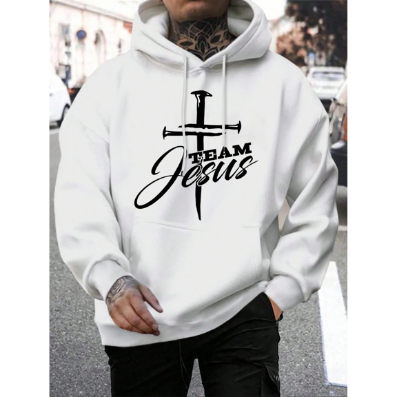 Team Jesus Letter Design Printing Men's Sweatshirt Fashion Warm Hooded Casual Pocket Hoodies Autumn Big Size Streetwear