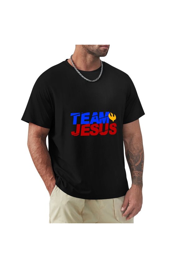 Team Jesus Slick Men's Cotton Short Sleeve HD Print Tee for Casual T-Shirt Crew Neck Top Black M