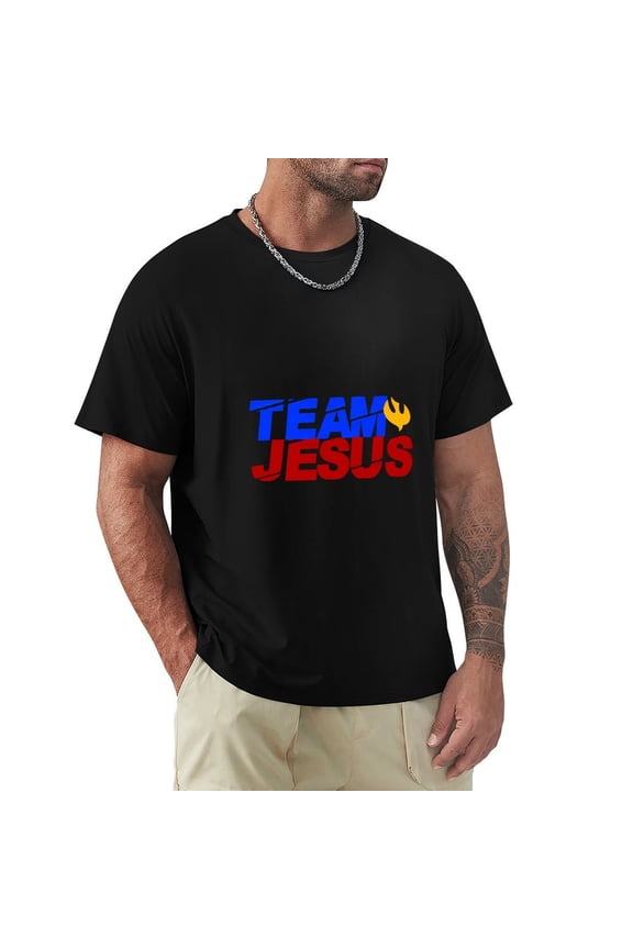 Team Jesus Slick Men's Cotton Short Sleeve HD Print Tee for Casual T-Shirt Crew Neck Top Black S