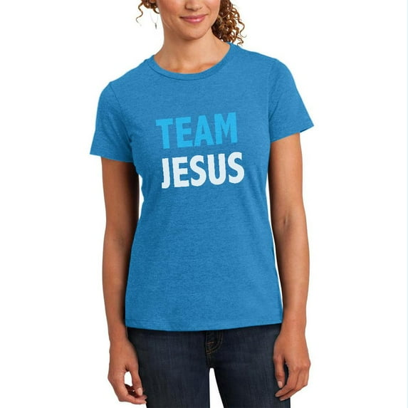 Team Jesus Womens Soft Heather T Shirt Heathered Bright Turquiose SM