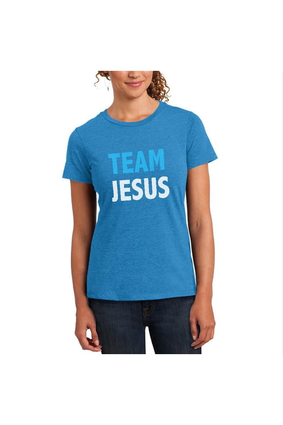 Team Jesus Womens Soft Heather T Shirt Heathered Bright Turquiose X-LG