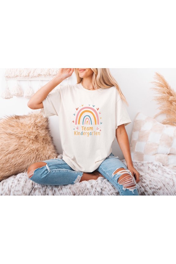 Team Kindergarten Teacher Rainbow School Squad Crew Colorful Cute Fun T-Shirt