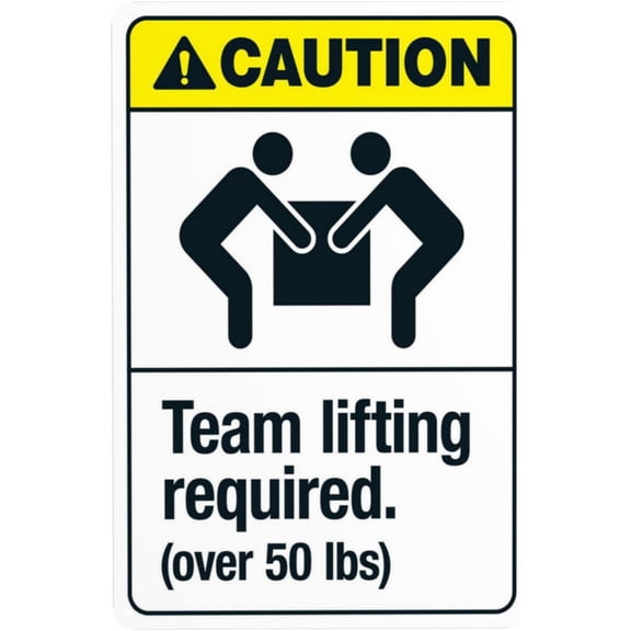 Team Lifting Required Warning Sign, Security Safety Metal Signs, Vintage Caution Poster Wall Decor for Business Office Home Street Road Use 8 x 12 Inch