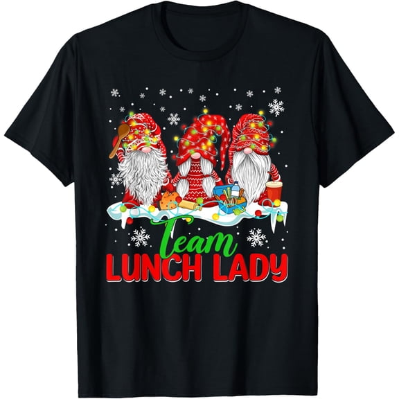 Team Lunch Lady Christmas Gnomes Xmas Lights Holiday Pajama T-Shirt