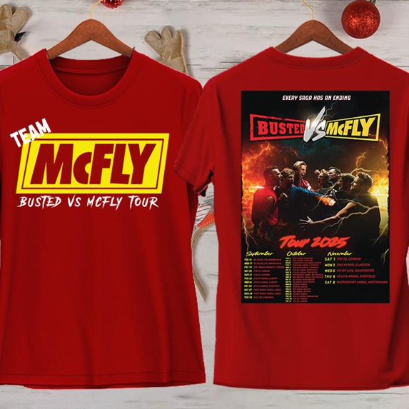 Team McFLY Tshirt, Busted vs McFly party Tshir, Team Tour 2025 T Shirt, Concert Announced Tshirt, Friends Lover Gift,Pop rock Tshirt,Red Color,Size 2XL