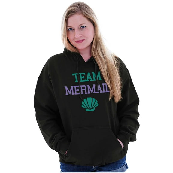 Team Mermaid Under the Seashell Cute Women Plus Size Graphic Pullover Hoodie Brisco Brands 2X