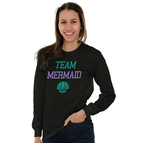Team Mermaid Under the Seashell Cute Women's Long Sleeve T Shirt Brisco Brands S
