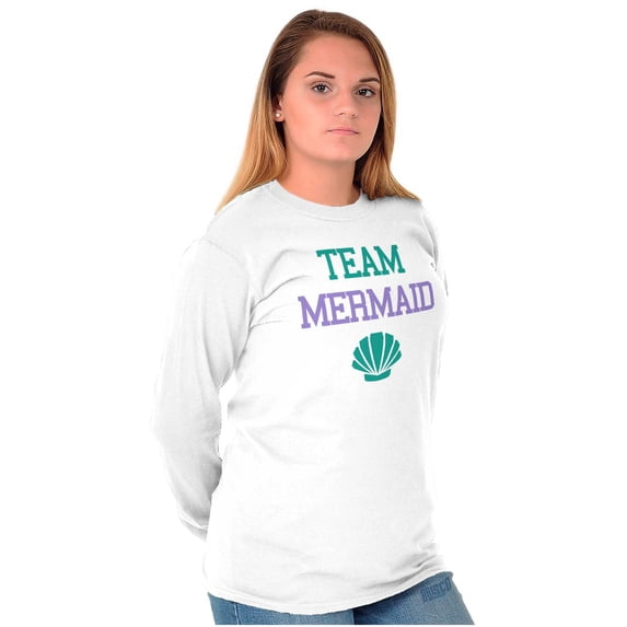 Team Mermaid Under the Seashell Cute Women's Long Sleeve T Shirt Brisco Brands S