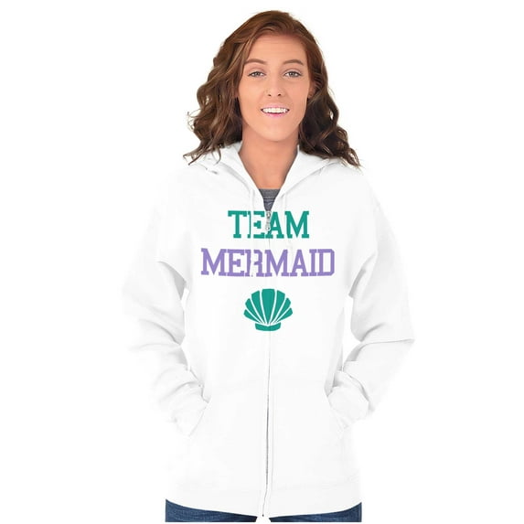 Team Mermaid Under the Seashell Cute Womens Plus Size Graphic Zipper Hoodie Brisco Brands 5X