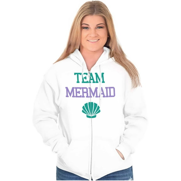 Team Mermaid Under the Seashell Cute Zip Hoodie Sweatshirt Women Brisco Brands M