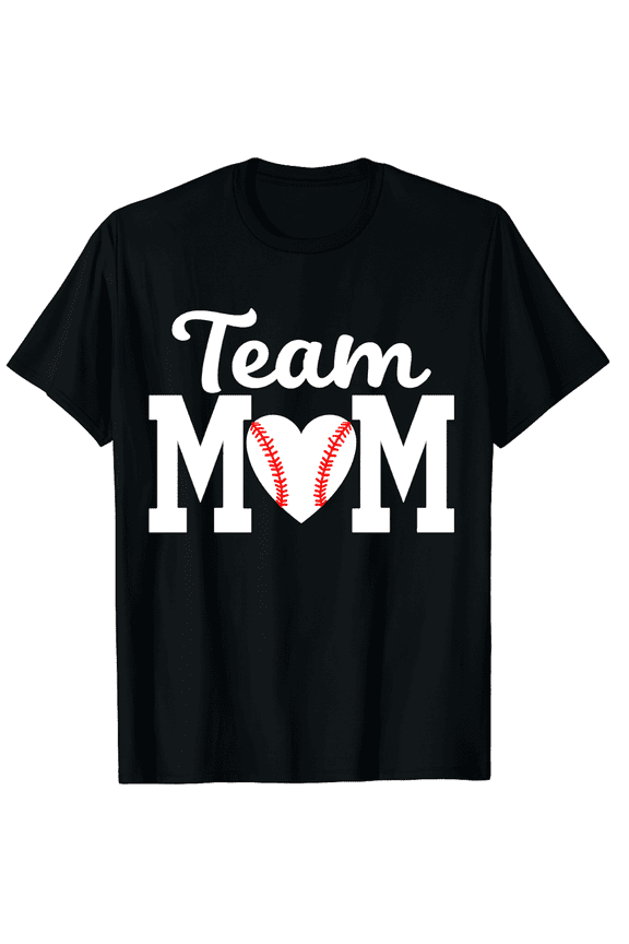 Team Mom Baseball Heart Graphic T-Shirt Retro Game Day Sports Mother's Day Apparel