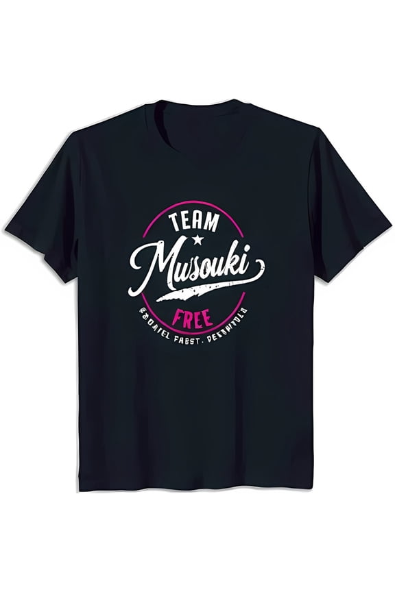 Team Musouki Black T-Shirt with Hot Pink Circle & Cursive Text Design
