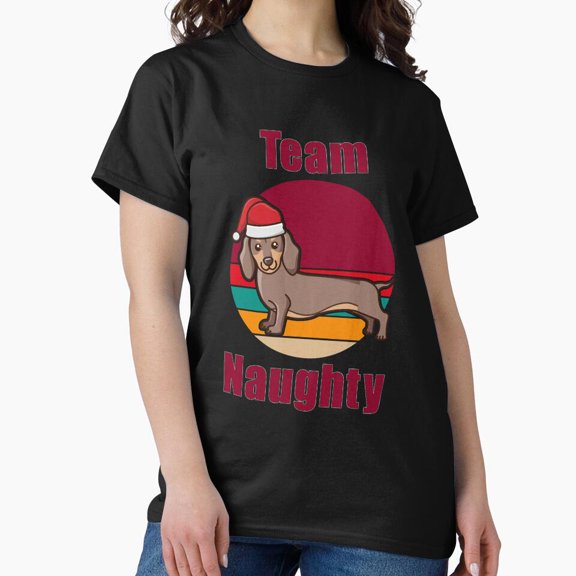 Team Naughty Dachshund Funny Festive Holiday Humor Pup Unisex T-Shirt, up to size 5XL