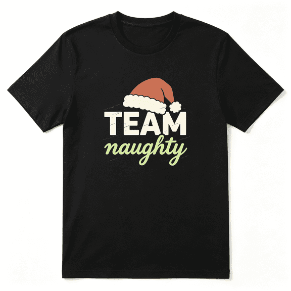 Team Naughty Santa Hat Text Retro Graphic Tee for Men and Women, Silly Christmas Present Cotton Short Sleeves T-Shirt