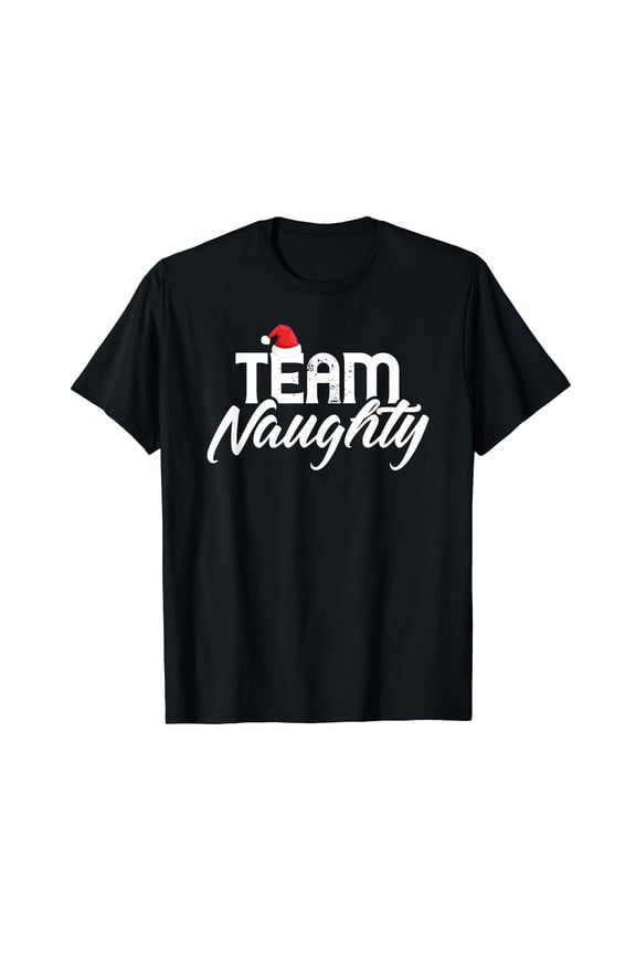 Team Naughty Shirt Funny Couple Matching Outfit Team Nice T-Shirt Black Tee