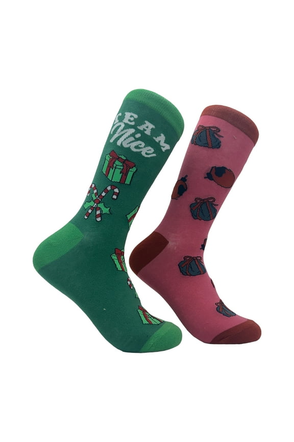 Team Naughty Team Nice Socks Funny Xmas Party Santas List Joke Footwear