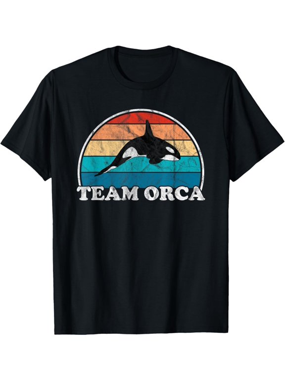 Team Orca Whale Orcas Sea Ocean Retro Sunset Distressed T Shirt