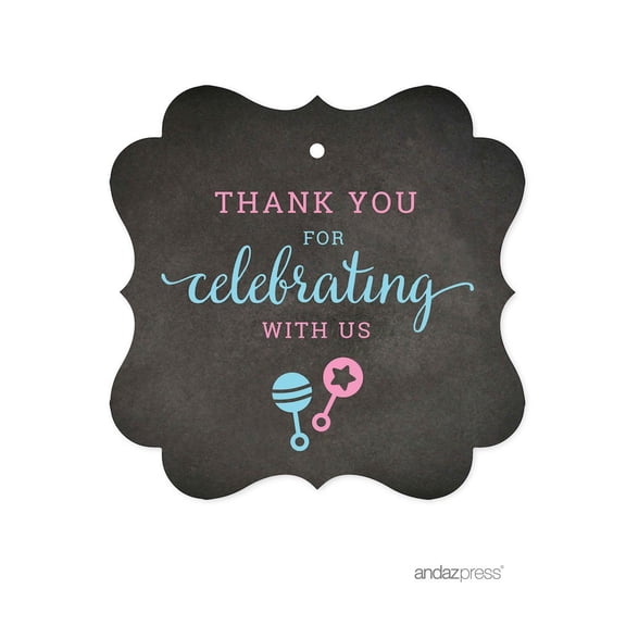 Koyal Wholesale Pink & Blue Gender Reveal Baby Shower Gift Tags, 24-Pack Fancy Frame Party Tags