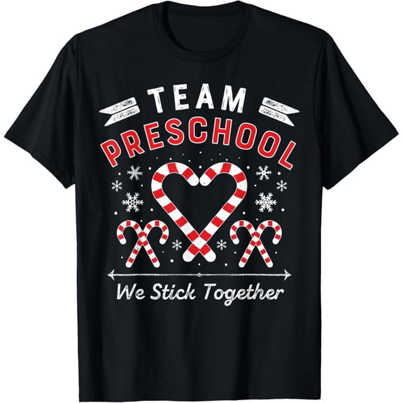 Team Preschool Christmas Candy Cane Heart Preschool Teacher T-Shirt