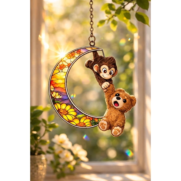 Team Punch Baby Monkey Acrylic Suncatcher - 2D Flat | Cute Animal Art Window Decor | Unique Home Ornament | Mothers Day Gift for Animal Lovers