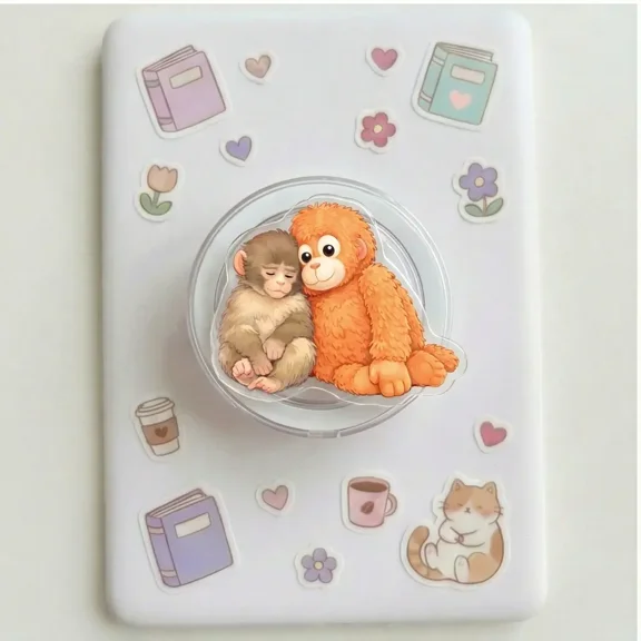 Team Punch Magnetic Phone Grip Baby Monkey Leaning Plush, Holder Magnetic Compatible Cozy