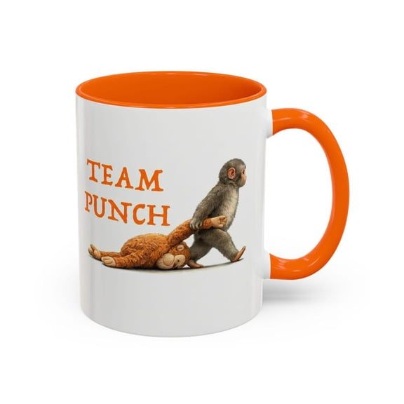 Team Punch Monkey Mug, Viral Baby Macaque Coffee Cup, Emotional Support Orangutan Gift, Cute Animal Meme Merch for Introvert Friend 11oz