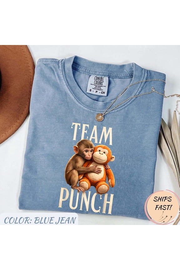 Team Punch Monkey Plush Companion Wildlife Illustration Retro Nature Inspired Animal Friendship Graphic Comfort Colors Unisex Cotton T-Shirt, Size S-3XL