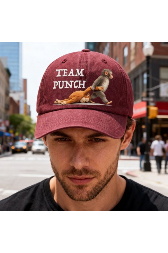 Team Punch Monkey Print Washed Baseball Cap Upf 50 Lightweight Foldable Sun Hat For Outdoor Adventures(Red-General)