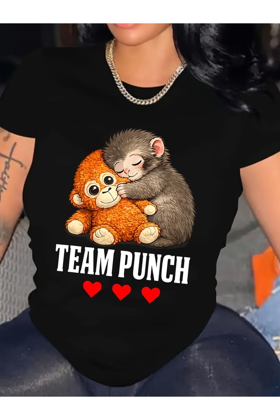 Team Punch Monkey Punch Animal Lover Novelty T-Shirt Fashion T Shirts Street Style Tees Tops for Women MAN