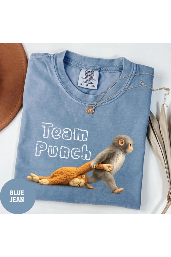 Team Punch Viral Monkey Graphic Tee Cute Humor Animal Shirt Unisex Casual Tee