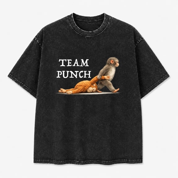 Team Punch Washed T-Shirt, Unisex Classic Fit Heavyweight Mineral-Wash Cotton Tee