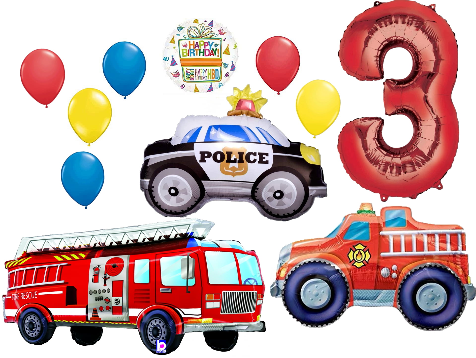 Team Rescue 3rd Birthday Party Supplies and First Responders Balloon Bouquet decorations