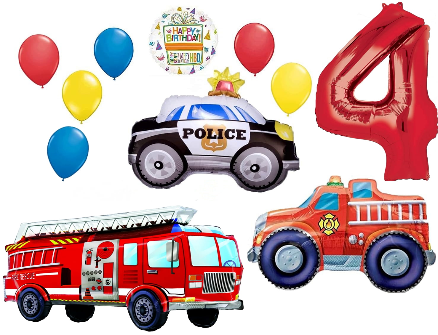 Team Rescue 4th Birthday Party Supplies and First Responders Balloon Bouquet decorations