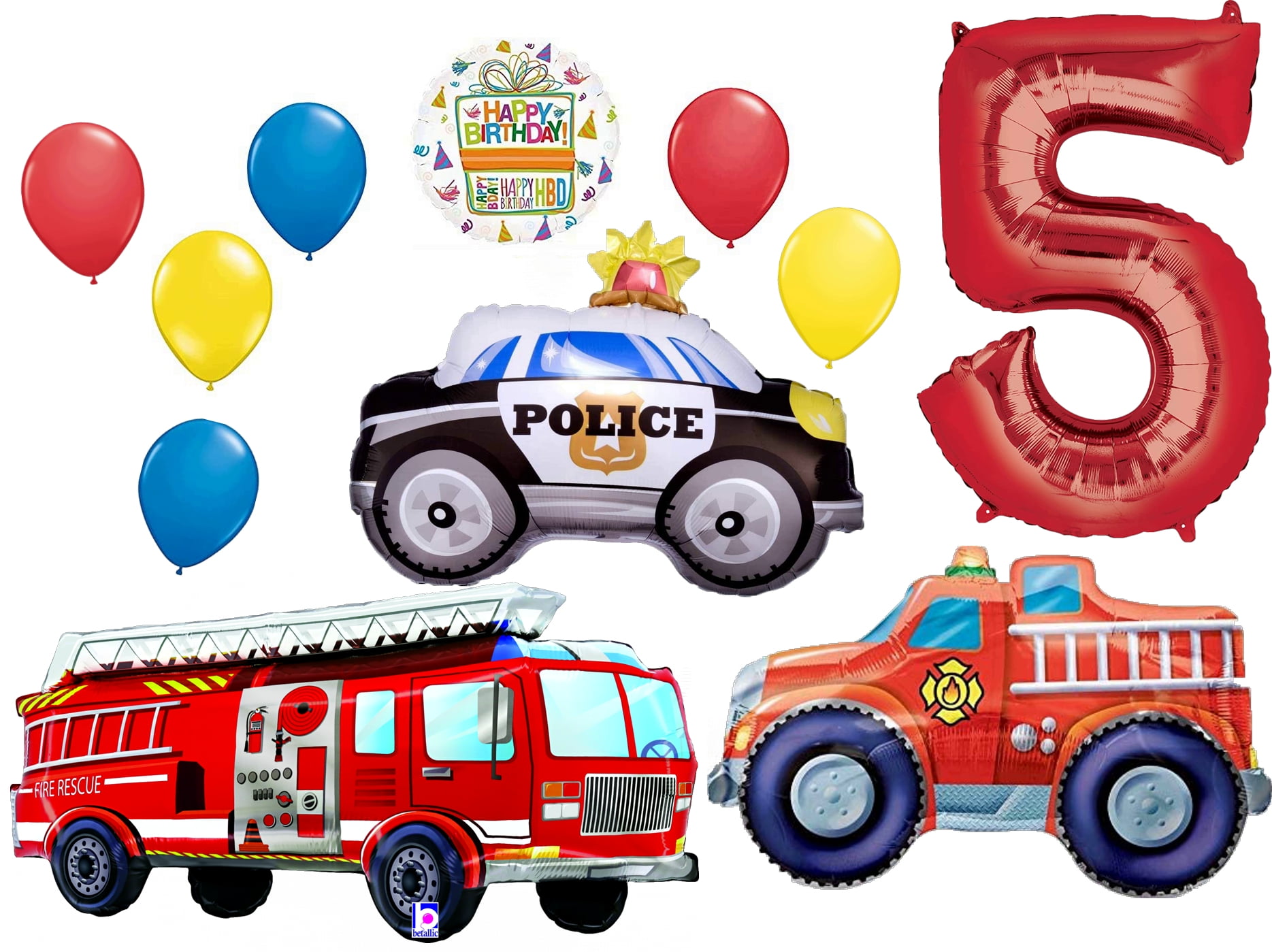 Team Rescue 5th Birthday Party Supplies and First Responders Balloon Bouquet decorations
